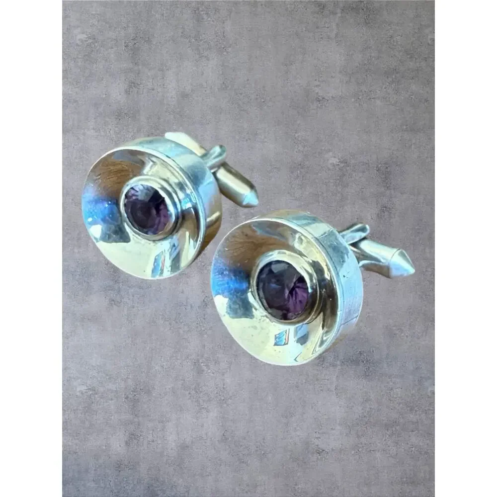 Antonio Pineda Taxco Mexico Sterling Silver Color Change Sapphire Cufflinks 23g